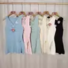 Colete Feminino de Verão Elegante Vintage com Flor Tridimensional, Sem Mangas, Estilo Ocidental Chic, Ajustado, Comprimento Médio, Fenda, Tricotado