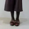 Mocassins Retro de Bico Redondo com Solado Grosso, Slip-On, Salto Bloco, Sapatos de Couro Estilo Britânico com Aumento Oculto de Altura para Mulheres, com Forro de Lã Adicional