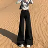Jeans Preto de Cintura Alta Wide Leg para Mulheres Outono e Inverno Novo Estilo Retro Solto Não Molda a Perna Calças Flare Comprimento Total