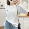 Camiseta básica especial plus size, novo estilo de outono para meninas plus size, camiseta de manga comprida com gola redonda e bordado de pônei, fresca e fofa 0856