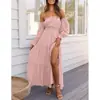 Vestido Longo Boho de Uma Manga Comprida, Cintura Elástica, Barra Larga com Fenda, para Férias na Praia, Personalizado, Transfronteiriço, Europa e América