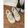 Zapatos casuales blancos de suela gruesa de estilo Chanel para mujer, nuevos zapatos de lona de primavera y otoño 2024, populares zapatos de tabla de caña baja con estrellas.