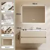 Gabinete para Lavatório de Madeira Maciça Multicamadas Combinação Espelho Dobrável Multifuncional Lavatório Integrado de Cerâmica Estilo Madeira Original Gabinete de Banheiro com Gaveta Dupla
