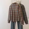 Conjunto de Dos Piezas para Mujer Talla Grande Estilo Coreano Elegante Camisa a Cuadros Retorcidos Cepillados Diseño con Sentido Trendy Top Adelgazante