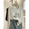 Camiseta de algodão com gola redonda e mangas compridas, estilo coreano moderno, com estampa de floco de neve, para mulheres, com design único, adequada para o trabalho, rejuvenescedora, estilosa e super fofa
