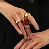 Moda Cruzada Europeia e Americana Anel Liso Brilhante de Metal Conjunto de Anéis Abertos Anel Largo Exagerado de Resina Manchas Ins