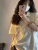 Camiseta tipo polo blanca de algodón puro, holgada, talla grande, manga corta para mujer, nuevo top casual de verano 2026, cuello camisero, moderno