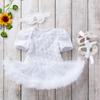 Transfronterizo Recién Nacido 0-2 Años Bebé Niña Verano Manga Corta Vestido de Flor Rosa Compuesta y Zapatos Conjunto de Tres Piezas