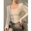 Camiseta Básica Versátil de Color Sólido con Mangas Largas para Mujer Otoño/Invierno Nuevo Top Delgado Cálido de Capa Base