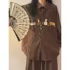 Comercio Exterior Transfronterizo Camisa de Pana Retro Americana Bordada con Gato para Hombre y Mujer, Camisa Casual Holgada para Primavera, Otoño e Invierno