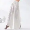 Calça de Dança Clássica para Mulheres, Linho Solto Dupla Camada Cordão Perna Larga Longa, Calça de Prática Chinesa Fluida Relaxada