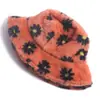 Estilo K de Otoño e Invierno Sombrero de Pescador con Estampado de Margarita Felpa Popular Versátil Viaje Cálido Sombrero de Copa de Piel de Conejo