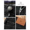2025 Nova Classe Elegante Preto Azul Couro Cru Lavado Macio Outono e Inverno Espesso Slim Reto Jeans de Luxo Acessível Masculino
