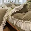 Conjunto de cama de quatro peças em veludo de leite A, estilo girlish, espessado, veludo coral, capa de edredom com renda, conjunto de três peças, inverno
