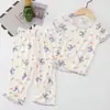 Pijama de Seda Gelada para Meninas Conjunto de Manga Curta Infantil Verão Fino Ar Condicionado Roupas de Casa para Bebê Conjunto de Duas Peças Ar Condicionado