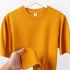 Cómoda camiseta de manga corta drapeada de algodón pesado de 250 g de jengibre, holgada, sencilla y combinable, de verano, para hombre y mujer, de media manga.