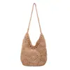 Nova bolsa de palha floral de ombro único, bolsa de algodão trançado da moda para mulheres, bolsa de praia grande para férias, bolsa feminina