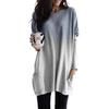 2025 Amazon Ebay Aliexpress Europeos y Americanos Color Degradado Manga Larga Casual Bolsillo Camiseta Tops Ropa de Mujer en Stock