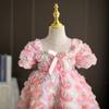 Vestido de Passarela Infantil, Vestido de Princesa Elegante para Menina, Vestido de Aniversário A-Line Estiloso com Flor Rosa Colorida, Vestido de Noite para um Ano de Idade