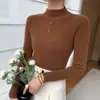 Suéter de cachemira sin costuras para otoño e invierno para mujer, cuello semialto, 100% cachemira, camiseta base de punto ajustada