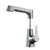 Grifo extraíble para lavabo color Gris Gunmetal Montaje superior Retráctil para baño Agua fría y caliente Grifo Lavabo Fregadero