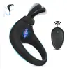 Anillo Esencia de Bloqueo Oreja de Conejo Anillo Portátil Control Remoto 10 Frecuencias Vibración Anillo Vibrador para Pene Masculino Masturbador Juguetes Sexuales