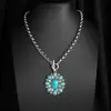 Colar Pingente Colorido Geométrico Étnico Retrô Incrustado com Pedras Coloridas Turquesa Moda Europeia e Americana Simples Longo