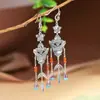 King Cervo Dourado Prata S925 Esmalte Cloisonné Retrô Brinco Longo com Franja Moda Feminina Brincos de Estilo Étnico