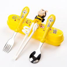 Juego de vajilla infantil de acero inoxidable transfronterizo, tenedor, cuchara y palillos de práctica de PP para bebé, juego de 4 piezas, juego de 3 piezas, juego de 2 piezas