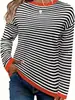 Suéteres de Punto de Rayas en Contraste de Cuello Redondo Casual Fuera del Hombro, Best-Sellers Transfronterizos Europeos y Americanos de Amazon para Primavera y Otoño