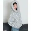 Sudadera con capucha y cremallera de punto para mujer con lunares, Top transfronterizo europeo y americano, Nuevo estilo, Otoño e Invierno, Harajuku, Top con capucha deshilachado