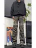 Jeans Camuflado Distressed Lavado Street Style Retro Distinto Calças Retas Largas para Homens e Mulheres Primavera e Outono