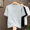 Camisa Polo Tricotada Estilo Americano para Homens, Manga Curta, Fina de Verão, Respirável, Polo Retrô, Top Casual Tendência Estilo Coreano