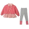 Conjunto de laço de bolinhas estilo coreano para meninas, novo conjunto de duas peças da moda primavera e outono 2026 para meninas pequenas
