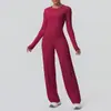 Conjunto de Traje de Yoga de Dos Piezas con Pierna Ancha, Ajustado, Color Sólido Cepillado, Doble Cara, Transfronterizo, para Deportes, Correr y Fitness