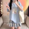 Estampa de Gato Fofo Novos Tops Femininos de Manga Curta Verão Soltos e Versáteis Doce Estilo Preppy Tendência de Camiseta
