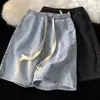 Shorts de mezclilla estilo americano para hombre, pantalones de mezclilla casuales de verano, cintura con cordón, holgados, vintage, pantalones high street