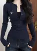 Camiseta Base de Manga Larga para Mujer, Estilo Americano Dulce y Picante, Cuello Semiabierto, Ajustada a la Cintura, para Otoño e Invierno