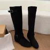 Versión de cuero suave ~ Aumento de altura interna de 5 cm botas caídas para mujer, nuevo estilo coreano otoño e invierno botas largas planas de altura media, botas vaqueras