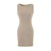 Vestido tipo tank ajustado de punto acanalado irregular sin mangas sexy para mujer, diseño de verano, corte ceñido, vestido corto básico