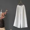 Calças de linho de cor sólida Mulheres Primavera Verão Outono Loose Artística Algodão Linho Wide Leg Calças Vintage Casual Calças Tornozelo-comprimento Calças