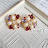 "Qing Shu y Viento" estilo medieval vintage de corte estilo chino broche aretes de gema colorida