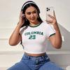 Verano 2025 Ropa Nueva para Mujer Nueva Camiseta Estampado de Letras Sexy Slim Cuello Redondo Manga Corta Camiseta