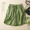 Shorts de Algodón para Mujer Verano Vintage Calados Crochet Algodón y Cáñamo Pantalones para Mujer Artísticos Encaje Pantalones Casuales Ajustados Holgados Pierna Recta
