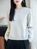 Suéter de Punto de Algodón Puro con Cuello Redondo de Manga Larga para Mujer, Color Sólido, Holgado, Jersey, Camisa Base, Top, Nuevo Otoño/Invierno 2026