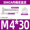 Tornillo autorroscante de acero inoxidable 304 cabeza plana grande tipo ciruela cabeza delgada tipo estrella CA punta aguda cola puntiaguda para madera M2M3M4M5