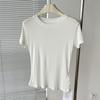 Como Piel de Bebé~Mezcla de Seda Lyocell Aspecto Adelgazante en la Cintura Camiseta de Cuello Redondo Manga Corta para Mujer Verano Delgada Capa Base