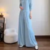Transmisión en vivo súper ventas pantalones de pierna ancha Miyake para mujer cintura alta adelgazantes drapeados sueltos casuales versátiles para el trabajo acampanados hasta el suelo