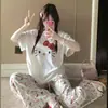 Pantalones Casuales de Dormir para Mujer Estilo Coreano Gato Kt Estilo Ins, Pantalones Rectos Casuales de Algodón Nube de Verano, Adecuados para Usar Afuera