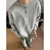 Tejido Retro Americano Cuello Henry para Hombre Otoño e Invierno Perezoso de Gama Alta Holgado de Manga Larga Capa Base para Hombre